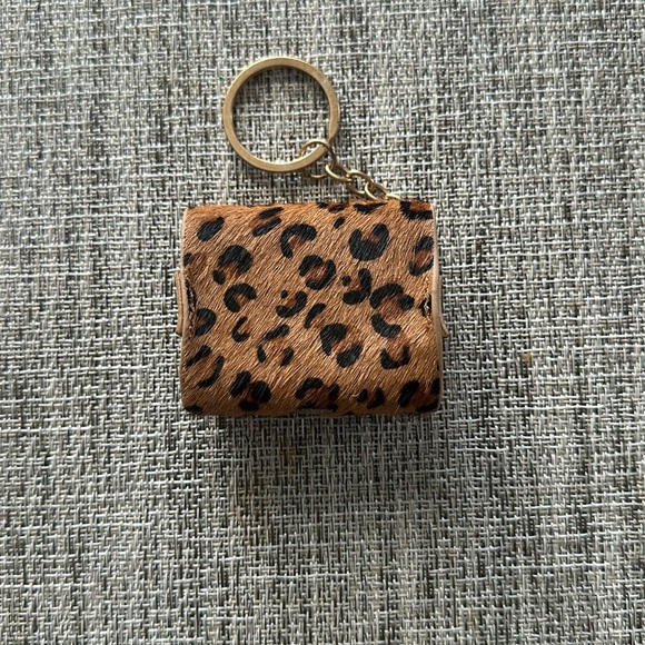 Brown Cheetah AirPod Pro Case, Calf Hair & Leather Keychain - Picture 2 of 4